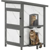 PawHut Katzenhaus aus Holz, 2-stöckiges Outdoor Isolierte Katzenhütte mit Fenster Türen