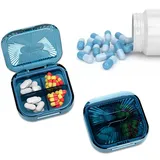 Tablettenbox 4 Fächer Pillendose Wasserdichte Medikamentenbox Pillenbox, Persönlicher Tabletten-Organizer für Reise & täglichen Gebrauch Blau