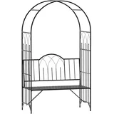 OKWISH Rosenbogen mit Bank Metall Schwarz 115x59x203 cm, wetterfest, mit seitlichen Rankgittern für Garten und Terrasse