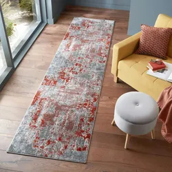 Kadima Design `Dee` Abstrakte Kunst-Teppiche in Premium-Qualität. Farbe: Rot-Grau, 80x300 cm