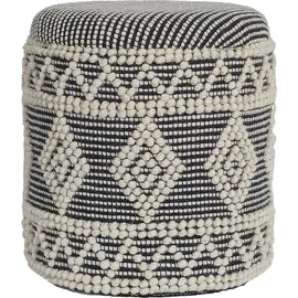FineBuy Sitzhocker FineBuy Polsterhocker Wolle Rund Grau 40 cm Boho Hocker mit Stauraum