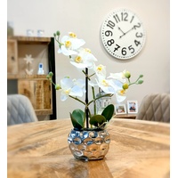 Decoline Künstliche Orchidee 33cm - Blüten weiß - Keramik Übertopf Silber