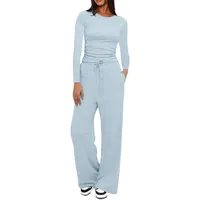 zubuaii Schlafanzug Damen Lang Pyjama Jogginganzug Damen Hausanzug Loungewear Für Frauen Lounge Set Activewear Baumwolle Hausanzug Kuschelig Zweiteiler Set Freizeitanzug Herbst Outfit Homewear - XS