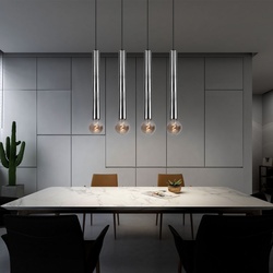 Pendelleuchte Nickel matt Pendelleuchte 4 flammig Hängelampe design, Höhe anpassbar, Metall Skandinavisch, 4x E27 Fassungen, BxHxT 70x150x9cm