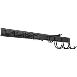 TOJ Gerätehalter – Besenhalter – Aufbewahrungssystem für Gartenwerkzeuge / Besen – 3 Basisschienen + 9 Haken – Metall – 120 cm – Matt Schwarz