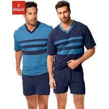 LE JOGGER Pyjama Packung, 2 Stück, 4 tlg. Schlafanzug mit kontrastfarbigen Einsätzen vorn Gr. 44/46 (S), blau marine, , 89789445-44