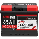 LANGZEIT lead acid, Autobatterie 65Ah 12V 620A/EN Starterbatterie +30% mehr Leistung ersetzt Batterie 55Ah 56Ah 60Ah 61Ah 62Ah 63Ah 64Ah, kompatibel mit PKW