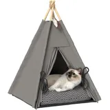 PawHut Tipi Zelt für Haustiere, Katzenzelt mit abnehmbar und waschbar Kissen, Katzenhaus mit rutschfestem Boden, Spielball, für Katzen unter 5kg, Mini