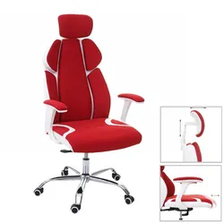 Bürostuhl MCW-F12, Schreibtischstuhl Drehstuhl Chefsessel, Sliding-Funktion Stoff/Textil + Kunstleder ~ rot/weiß
