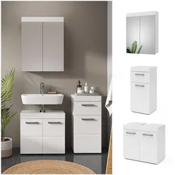 Vicco Badmöbelset Luna Weiß Skandi Badezimmerschrank Badschrank Waschtischunterschrank Spiegelschrank Midischrank Schranktür Schrankfach Schrankschublade Ablage Aufbewahrung