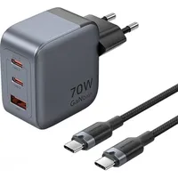 Vention USB-C+C+A 70W Charger + USB-C-C Cable 1m (Gray)