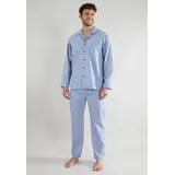 Tom Tailor Gr. 50, blau (blau-hell-karo) Herren Homewear-Sets mit durchgängiger Knopfleiste