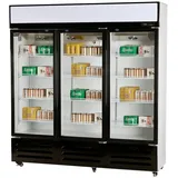 Romux® Glastürkühlschrank 1000 Liter 3 Tür Belüftet mit Umluftsystem | Professioneller Getränkekühlschrank mit Glastür & LED | Flaschenkühlschrank
