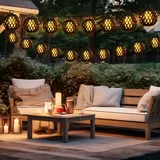 LED Solar Lichterkette Aussen Solarlampe Garten Dekoration in Kugelform Flammeneffekt, Kunststoff schwarz, 24x LED warmweiß, L 200 cm, Terrasse
