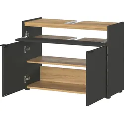 Kadima Design Stoßfester Unterschrank mit Siphonaussparung, 80x34x60, Easy-Clean, `Avis` Kollektion. Farbe: Anthrazit-Beige