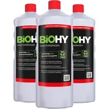 BIOHY Sanitärreiniger (3x1l Flasche) | Kalkzersetzendes Konzentrat für den Sanitärbereich | Badreiniger mit angenehme | frischen Duft | EXTRA STARK