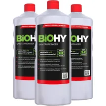 BIOHY Sanitärreiniger (3x1l Flasche) | Kalkzersetzendes Konzentrat für den Sanitärbereich | Badreiniger mit angenehme | frischen Duft | EXTRA STARK