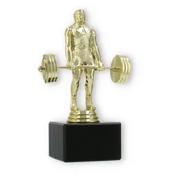 Pokal Kunststofffigur Kraftdreikampf Kreuzheben gold auf schwarzem Marmorsockel 17,0cm