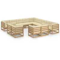 vidaXL 13-tlg Garten-Lounge-Set Kissen Honigbraun Massivholz