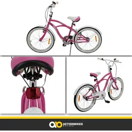 ACTIONBIKES MOTORS Actionbikes Kinderfahrrad Cruiser 20 Zoll, Rosa/Türkis, verstellbar, Seitenständer, V-Brake-Bremsen (Rosa)