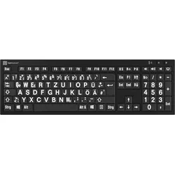 LOGICKEYBOARD Slimline-Tastatur "XL-Print White on Black DE (PC/Nero)", schwarz (schwarz, weiß), Tastaturen