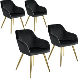 TECTAKE Esszimmerstuhl Marilyn Samtoptik, goldene Stuhlbeine  4er Setschwarz/gold