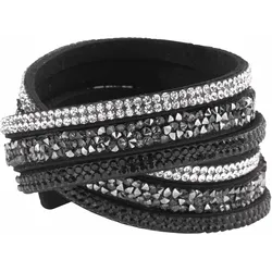 Armband FIRETTI "Wickelarmband", schwarz (schwarz, kristallweiß, grau, schwarz), Armbänder, Damen, Polyurethan-Metall, Polyurethan, Metall, mit Glasstein