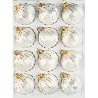 Navidacio 12 TLG. Glas Weihnachtskugel Set Ice Weiss Gold Regen