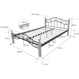 Homestyle4u Metallbett 160x200 cm, Schlafzimmer, Betten, Metallbetten