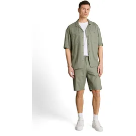 Tom Tailor DENIM Herren TTRELAXED Chino Shorts mit Leinenanteil, grün, Uni, Gr. L