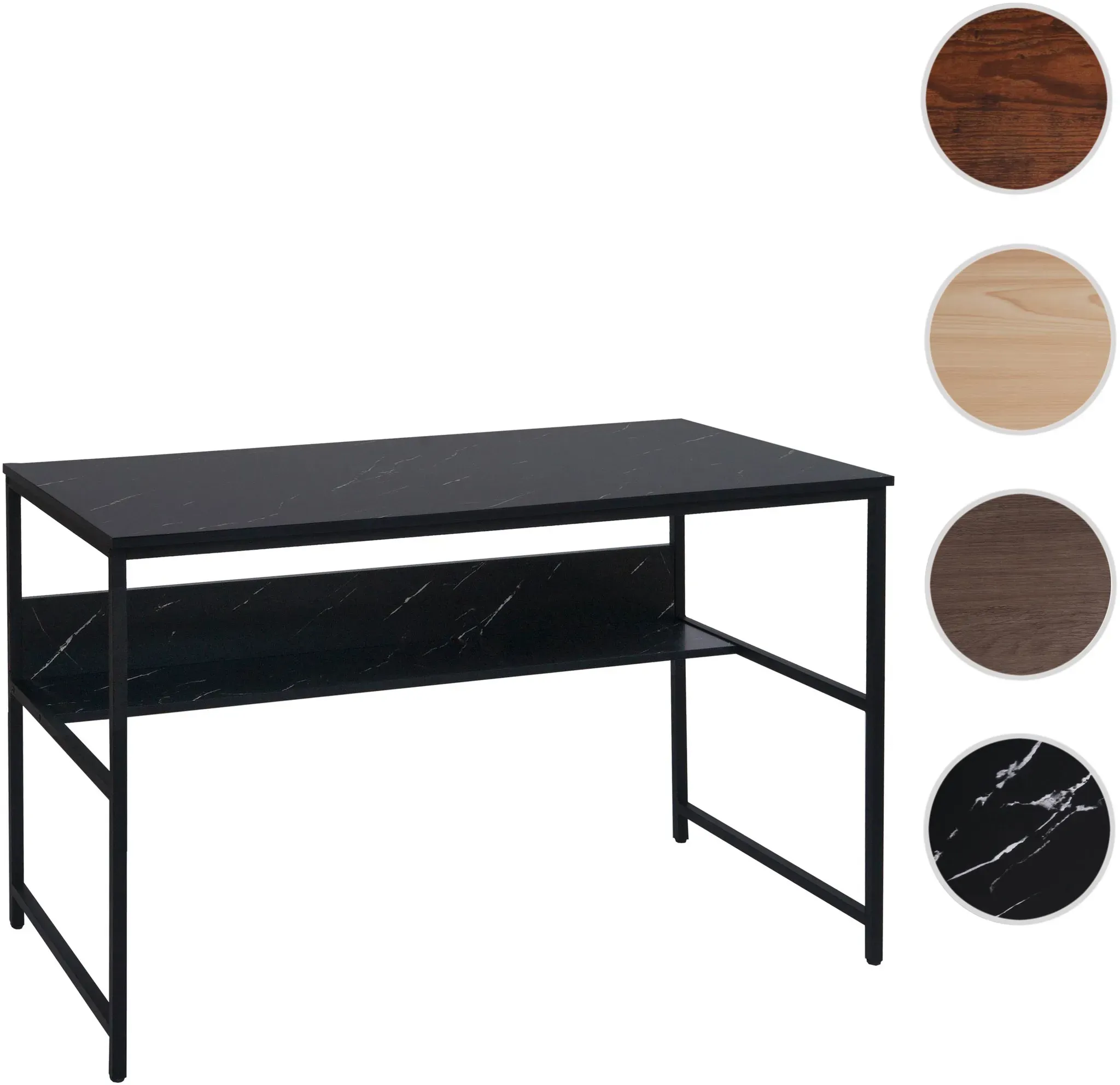 Schreibtisch HWC-K80, Bürotisch Computertisch Arbeitstisch Ablage, Metall MDF 120x60cm ~ Marmor-Optik schwarz