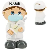alles-meine.de GmbH große Spardose Arzt/Pfleger/Krankenschwester inkl. Name - mit Verschluss - aus Kunstharz/Polyresin - 16 cm - stabile Sparbüchse - Sparschwein - für ..