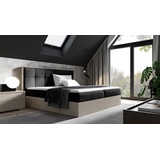 Fun Möbel Boxspringbett Bett THANOS 200x200cm Nordic Teak Stoff Schwarz inkl. Bettkasten