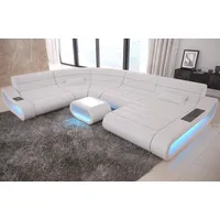 Sofa Dreams Wohnlandschaft Leder Sofa Ledercouch Concept XXL U Form Ledersofa, Couch, mit LED, Designersofa mit ergonomischer Rückenlehne weiß