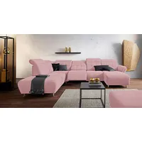 Wohnlandschaft PLACES OF STYLE "Manhattan U-Form" Sofas Gr. B/H/T: 345cm x 102cm x 247cm, Struktur, Ottomane links, rosa (altrosa) 2 Sitze mit elektrischer Relaxfunktion, verstellbare Armlehnen