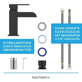 Bächlein Badarmatur Sotira fürs Bad in Bachlauf-Design, Einhebelmischer mit langlebiger Keramikkartusche und Montage-Set, Bad Wasserhahn Matt Schwarz
