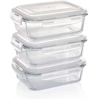 GRIZZLY Glas Frischhaltedosen, Set 3x 1040 ml, luftdicht, rechteckig,