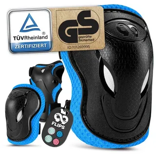 99flips Knieschoner Kinder Skateboard TÜV 3-er Schoner Inliner Kinder - Knieschützer Kinder Protektoren mit Knie- und Ellenbogenschützer - Schützer Set] GRIND - XS Blau - Schlittschuhe für Kinder