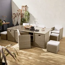 Lounge-Set 10 - 12 Plätze - Hocker kompakt verstaubar Beige - sweeek
