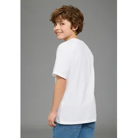 Kidsworld T-Shirt "MINIONS T-Shirt: BANANAS", Jungen, Gr. 140/146, weiß, Single Jersey, Obermaterial: 100% Baumwolle, bedruckt, Basic normal, Rundhals, abgesteppte Kante, Shirts T-Shirt, für Jungen, Kurzarm, aus Baumwolle