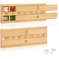 Bambus Pillendose Rechteck Medikamentenbox 7 Tage Holz Tablettenbox 7 Tage Morgens Abends Mit Magneten Tablettenbox 14 Tage 2 Fächer Medizindosen Mit Deckel für Vitamine Nahrungsergänzungsmittel