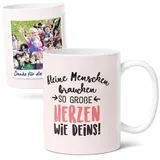 Facepot Kita Abschiedsgeschenk Fototasse Keramik (300ml) Personalisiert mit Spruch - Dankeschön Erzieherin, Schulbeginn - Kleine Menschen brauchen große Herzen wie Deins