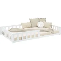 Homestyle4u Kinderbett Bodenbett 120 x 200 cm Kiefer massiv weiß