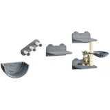 PawHut Katzen Kletterwand 4 tlg. mit Kaztentreppe, Hängematte, Sprungplatt, Wandkratzbaum, Wand Katzenmöbel für Katzen bis 5 kg, Polyester, Grau
