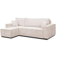 VENASI MÖBEL Ecksofa mit Schlaffunktion und Bettkasten Cord-Stoff Schlafsofa Eckcouch Sofa (Beige)