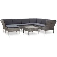 NITCA 8-TLG Polyrattan Lounge, Gartenmöbel Set, Balkonlounge Rattan, Gartensofa, Balkon Sofa, Balkon Möbel inkl. Sitzkissen, Gartenlounge Outdoor, für Garten, Balkon Grau