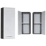 Lomadox - Hängeschrank Lisboa-19 In Weiß Hochglanz Mit Sardegna Rauchsilber, B/h/t: Ca. 30/77/24 Cm
