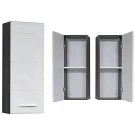 Lomadox - Hängeschrank Lisboa-19 In Weiß Hochglanz Mit Sardegna Rauchsilber, B/h/t: Ca. 30/77/24 Cm