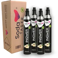 SodaTASTE CO2-Zylinder tauschen 4er-Pack (Refill) für Wassersprudler, mit natürlichem Ingwer-Aroma, ohne Sirup, für bis zu 240l Sprudelwasser mit Geschmack, zuckerfrei (ACHTUNG: 4 Leerzylinder nötig)