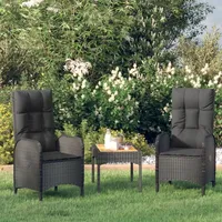 Ankonbej 3-tlg. Garten-Lounge-Set mit Kissen Schwarz Poly Rattan - Schwarz